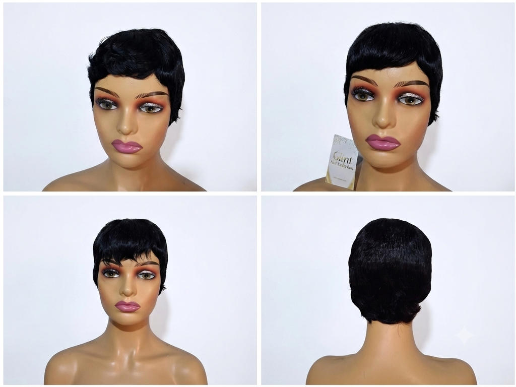 Ultra-Short Textured Pixie Cut Human Hair Wig – Natural Black