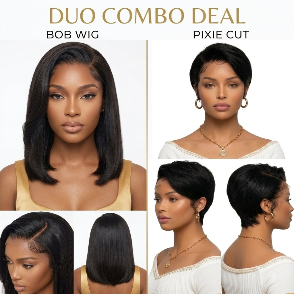 The Ultimate Everyday Duo | HD Lace Straight Bob & Pixie Cut Wig Combo