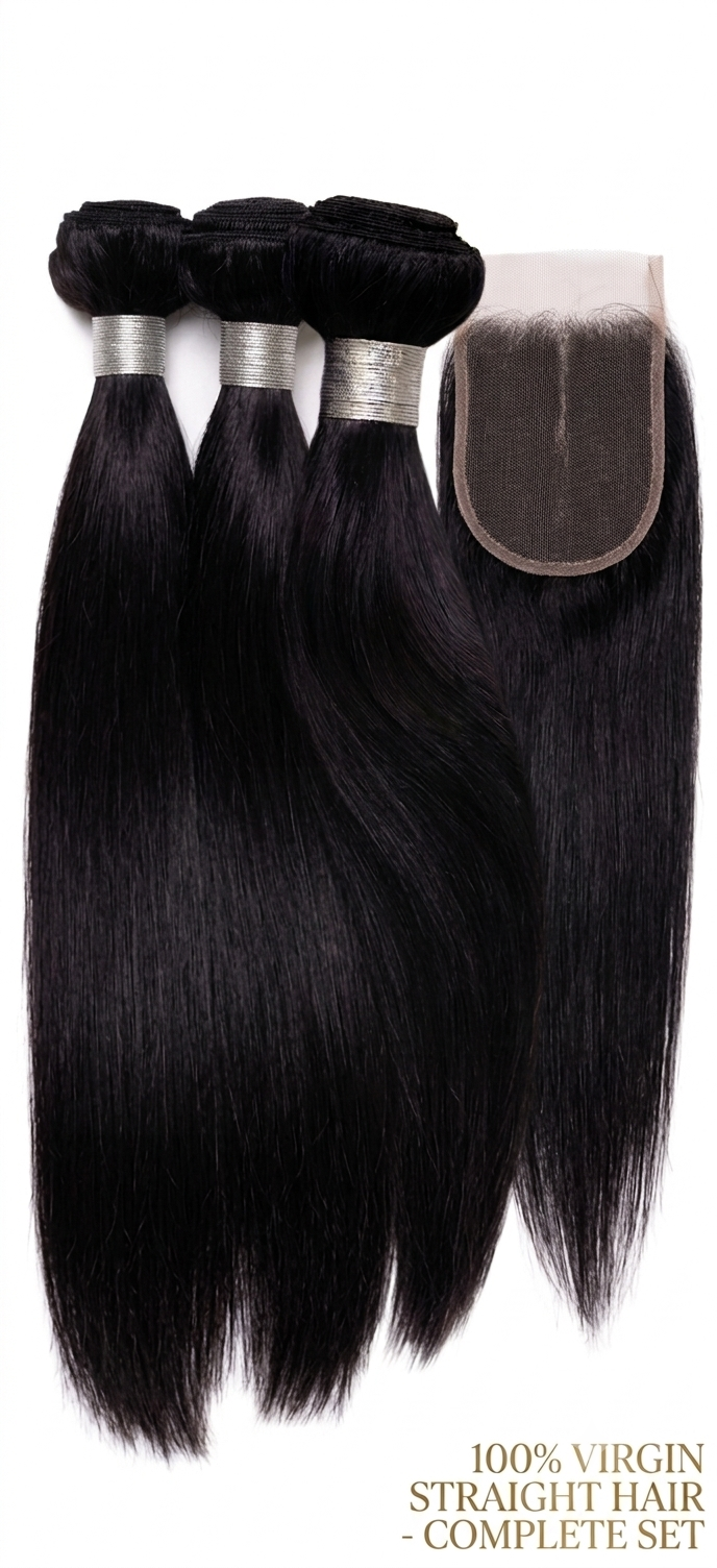 13A - 100% Virgin Straight Hair — 3 Bundles + 4x4 Lace Closure Deal