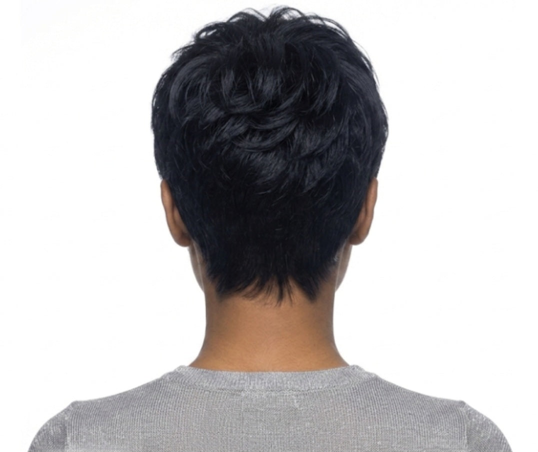 Ultra-Short Textured Pixie Cut Human Hair Wig – Natural Black
