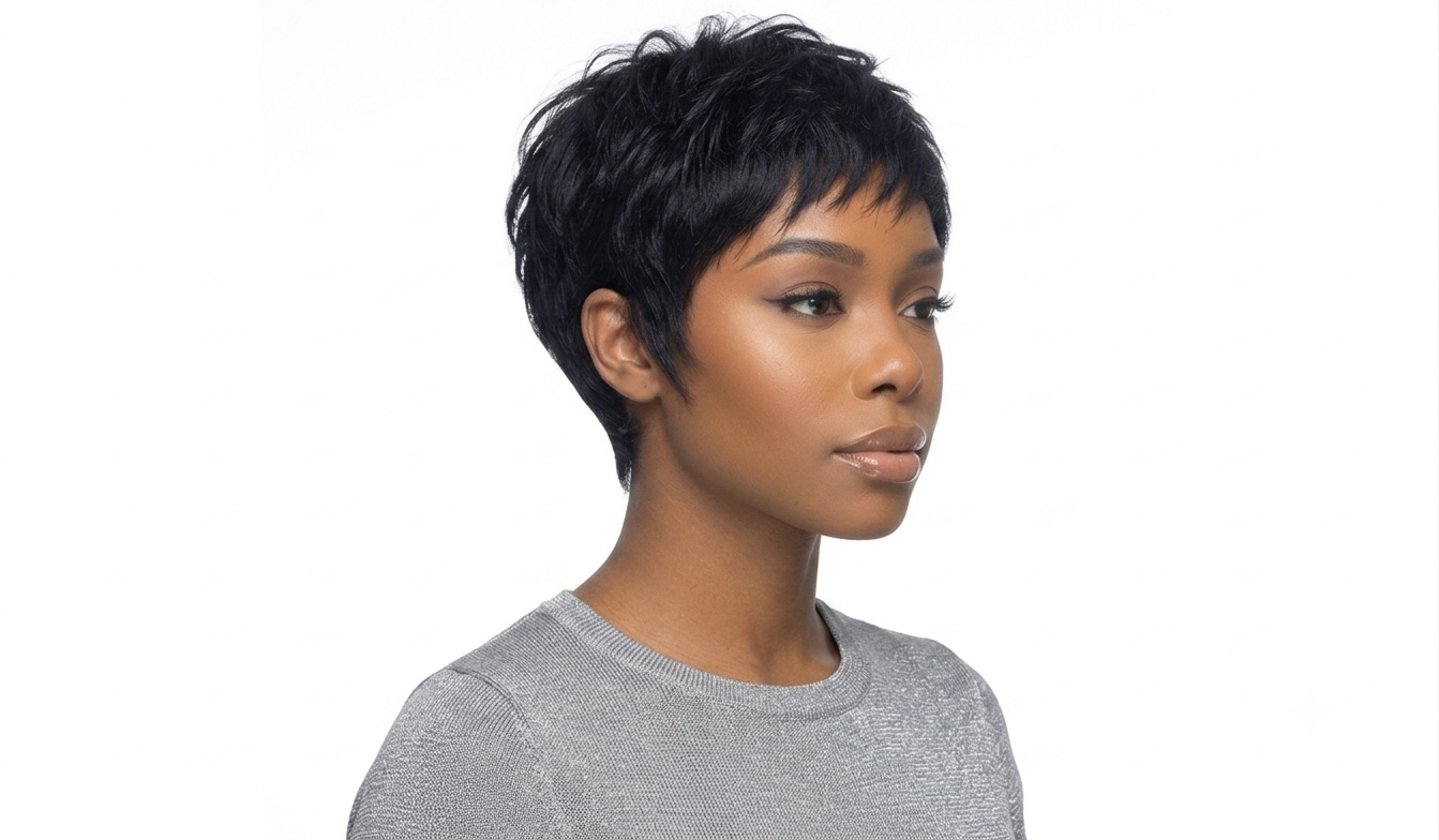 Ultra-Short Textured Pixie Cut Human Hair Wig – Natural Black